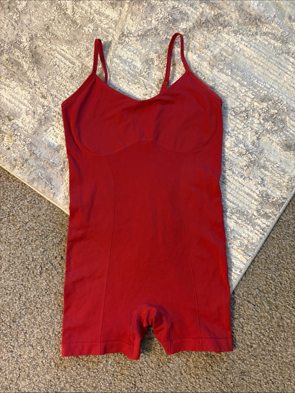 Red Athletic Workout Romper Built-In Bra Fitted Bodysuit